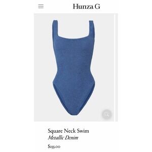 EUC HUNZA G Square Neck Swimsuit One-Piece Women's Metallic Denim Blue OS $255